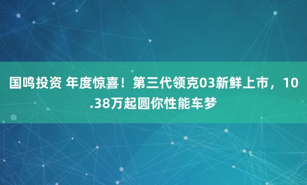 国鸣投资 年度惊喜!第三代领克03新鲜上市,10.38万起圆你性能车梦